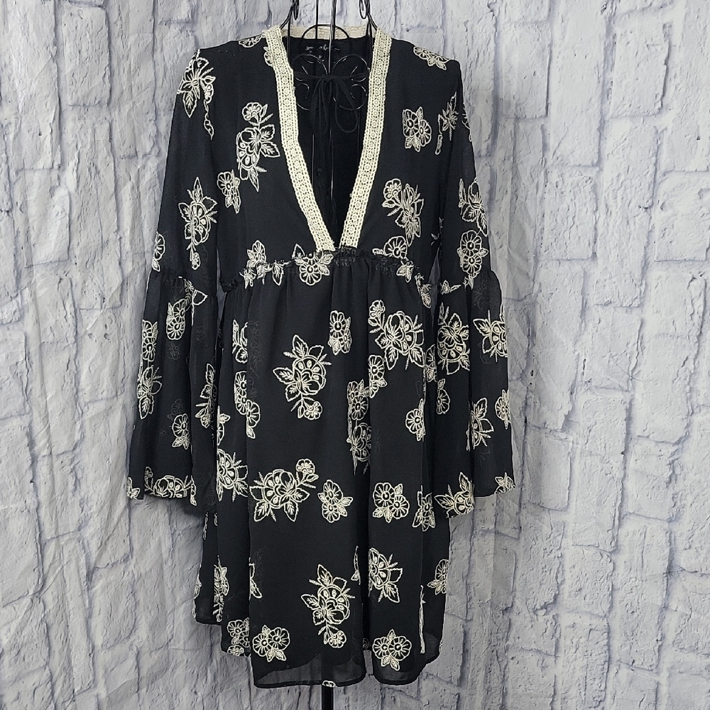 Black Floral Embroidered Dress